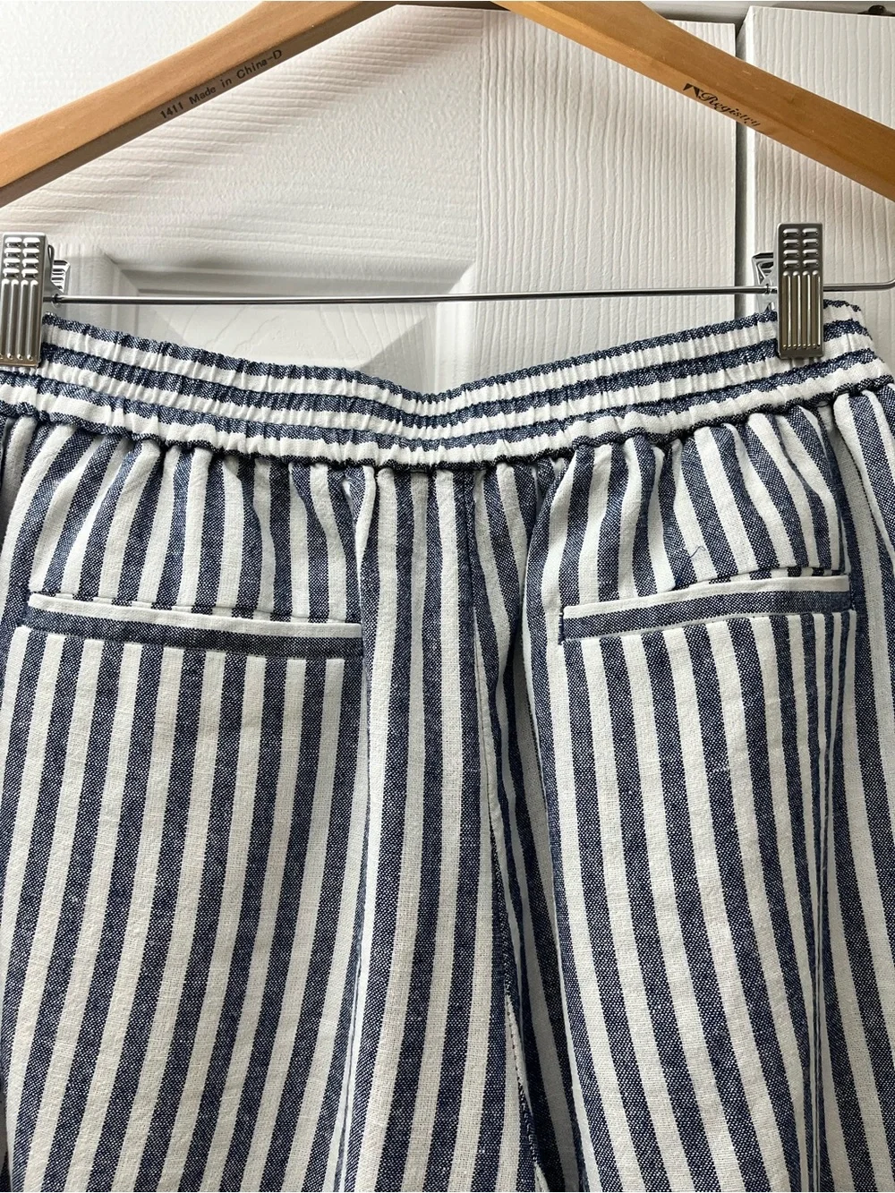 Banana Republic Wide-Leg Cropped Linen Blend Pants - XS - Navy & White
